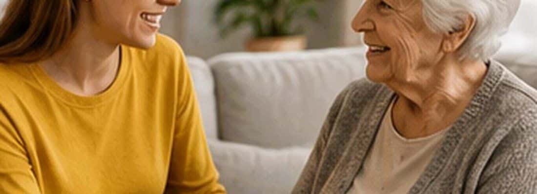 Une bénévole échange avec une personne âgée